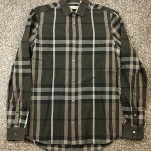 Burberry London Shirt Nova Check Plaid LS Button Up Gray Mens Small Tailored Fit